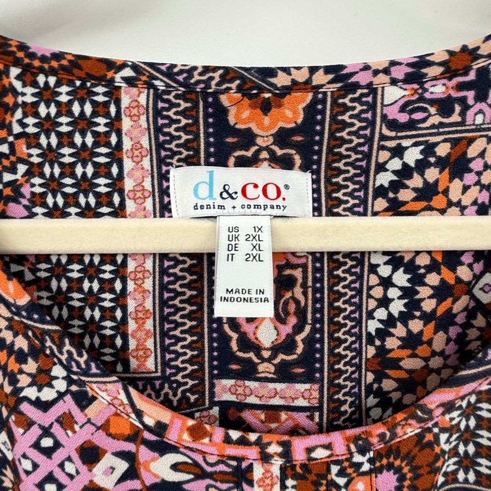 Denim & Co Patchwork Boho Print Short Sleeve Knit Top Plus Size 1X QVC - Picture 3 of 5